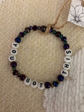 Beaded 'You Got This' Stretch Bracelet - Iridescent Purple/Blue